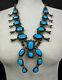 Authentic Vintage Navajo Sterling Silver Turquoise Squash Blossom Necklace Old