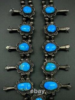 Authentic Vintage Navajo Sterling Silver Turquoise Squash Blossom Necklace OLD
