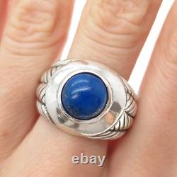 BASK 925 Sterling Silver Vintage Real Lapis Lazuli Wheat Braided Ring Size 10