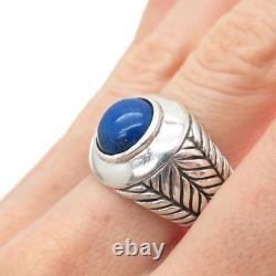 BASK 925 Sterling Silver Vintage Real Lapis Lazuli Wheat Braided Ring Size 10