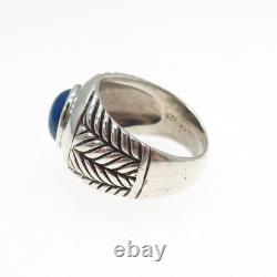 BASK 925 Sterling Silver Vintage Real Lapis Lazuli Wheat Braided Ring Size 10