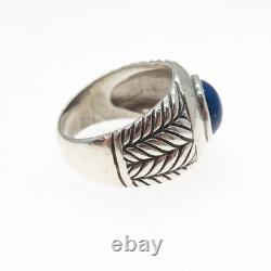 BASK 925 Sterling Silver Vintage Real Lapis Lazuli Wheat Braided Ring Size 10