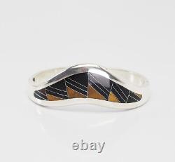 Beautiful vintage sterling silver inlaid gemstones wave shape bracelet Taxco