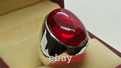 Big Cabochon Red Ruby Mens Ring Sterling Silver 925 Handmade Oval Yaqoot Ring
