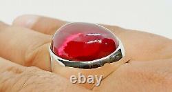 Big Cabochon Red Ruby Mens Ring Sterling Silver 925 Handmade Oval Yaqoot Ring