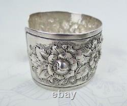Big sterling silver heavy floral repousse antique cuff bracelet