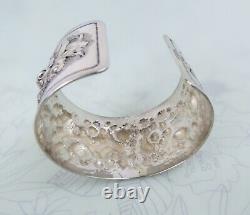 Big sterling silver heavy floral repousse antique cuff bracelet