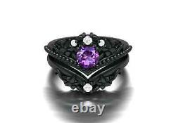 Black Color 925 Sterling Silver Amethyst Ring For Women Moissanite Studded Band