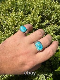 Blue Genuine Turquoise Mens Real Solid 925 Sterling Silver Signet Oval Ring