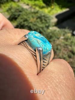 Blue Genuine Turquoise Mens Real Solid 925 Sterling Silver Signet Oval Ring
