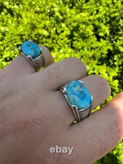 Blue Genuine Turquoise Mens Real Solid 925 Sterling Silver Signet Oval Ring