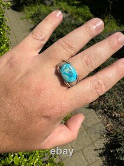 Blue Genuine Turquoise Mens Real Solid 925 Sterling Silver Signet Oval Ring