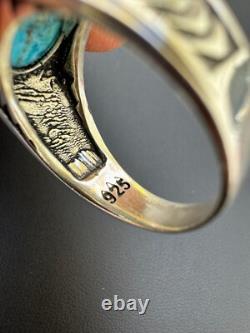 Blue Genuine Turquoise Mens Real Solid 925 Sterling Silver Signet Oval Ring