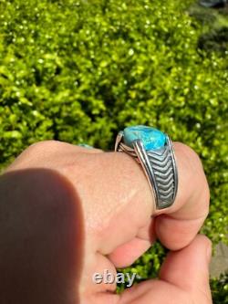 Blue Genuine Turquoise Mens Real Solid 925 Sterling Silver Signet Oval Ring