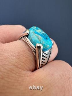 Blue Genuine Turquoise Mens Real Solid 925 Sterling Silver Signet Oval Ring
