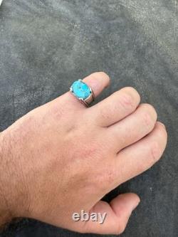 Blue Genuine Turquoise Mens Real Solid 925 Sterling Silver Signet Oval Ring
