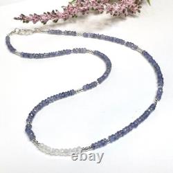 Blue Tanzanite & Moonstone Faceted Rondelle Beaded Choker Women Necklaces 18' Blue Tanzanite & Moonstone Faceted Rondelle Beaded Choker Women Necklaces 18'