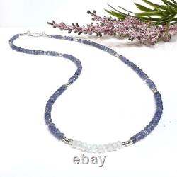 Blue Tanzanite & Moonstone Faceted Rondelle Beaded Choker Women Necklaces 18'