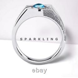 Blue Topaz Round Cut With 925 Sterling Silver Ring For Men's #D446