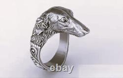 Borzoi dog ring, Vintage Afghan Hound, Borzoi, Saluki Dog, 925 Sterling Silver