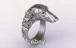 Borzoi dog ring, Vintage Afghan Hound, Borzoi, Saluki Dog, 925 Sterling Silver