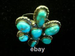 CLASSIC Vintage Old Pawn NAVAJO Sterling Silver TURQUOISE Flower Cluster RING 7