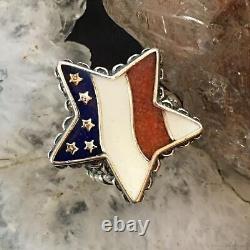 Carolyn Pollack Vintage Sterling Silver Star Shape American Flag Ring For Women