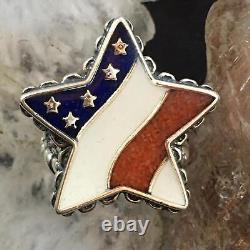 Carolyn Pollack Vintage Sterling Silver Star Shape American Flag Ring For Women