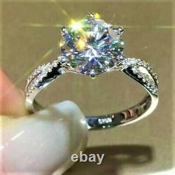 Certified 2ct Round Real Moissanite Solitaire Engagement Ring 14KWhite Gold Over