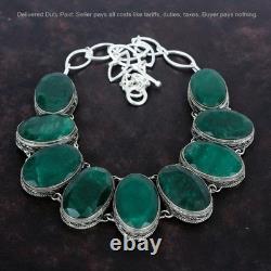 Christmas Sale 925 Sterling Silver Natural Zambian Emrald Chain Vintage Necklace