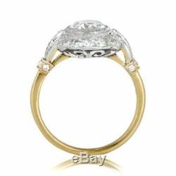 Circa 1920 Vintage Art Deco 1.7 Ct Edwardian Engagement Ring 14k White Gold Over