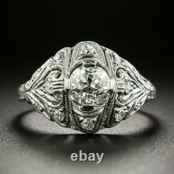 Circa 1930s Engagement Vintage Estate Retro Ring 14K White Gold Over 2Ct Diamond