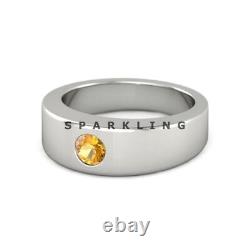 Citrine Round Cut Gemstone With 925 Sterling Silver Ring For Men #D706