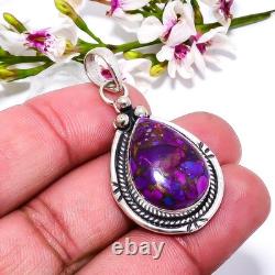 Copper Purple Turquoise Pendant in 925 Sterling Silver, Artisan Women's Pendant
