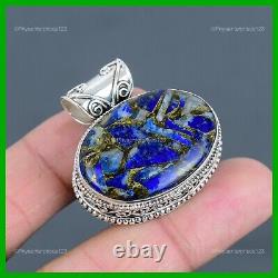 Copper Sodalite Stone Sterling Silver Vintage Handcrafted Unique Pendant Jewelry