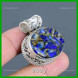 Copper Sodalite Stone Sterling Silver Vintage Handcrafted Unique Pendant Jewelry