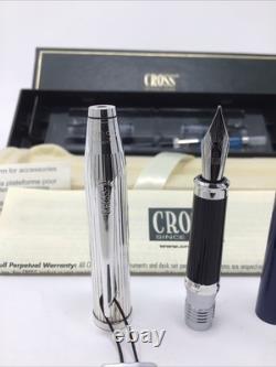 Cross Century II Sterling Silver Translucent Blue Lacquer Fountain Pen F Nib VTG