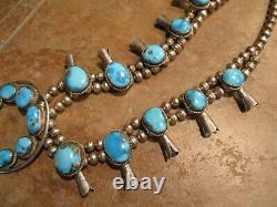 DYNAMITE Vintage Navajo Sterling CARICO LAKE Turquoise SQUASH BLOSSOM Necklace