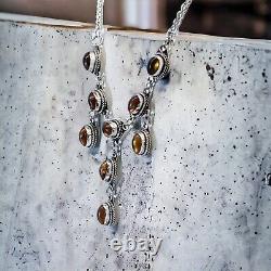 Delicate Bib Drop Dangle Amber Sterling Silver Deco Vintage Classic 925 Necklace