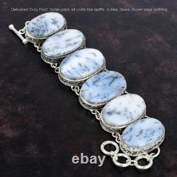 Dendrite Opal Bracelet 925 Sterling Silver Adjustable Chain Vintage Boho Jewelry