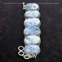 Dendrite Opal Bracelet 925 Sterling Silver Adjustable Chain Vintage Boho Jewelry