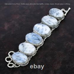 Dendrite Opal Bracelet 925 Sterling Silver Adjustable Chain Vintage Boho Jewelry