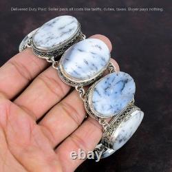 Dendrite Opal Bracelet 925 Sterling Silver Adjustable Chain Vintage Boho Jewelry