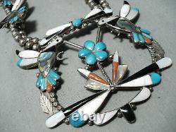 Detailed! Vintage Zuni Turquoise Sterling Silver Squash Blossom Necklace