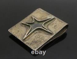 ED WIENER 925 Sterling Silver Vintage Oxidized Star Detail Money Clip TR2081