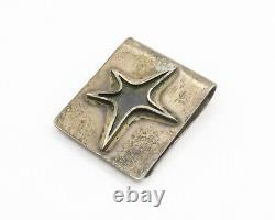 ED WIENER 925 Sterling Silver Vintage Oxidized Star Detail Money Clip TR2081