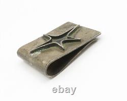 ED WIENER 925 Sterling Silver Vintage Oxidized Star Detail Money Clip TR2081