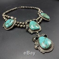 ELEGANT Vintage NAVAJO Sterling Silver LARGE TURQUOISE Cabochons NECKLACE