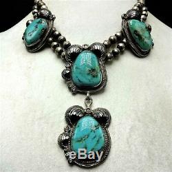 ELEGANT Vintage NAVAJO Sterling Silver LARGE TURQUOISE Cabochons NECKLACE