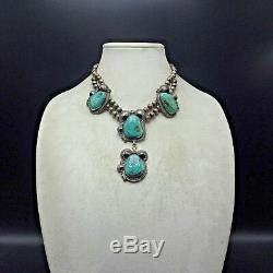 ELEGANT Vintage NAVAJO Sterling Silver LARGE TURQUOISE Cabochons NECKLACE